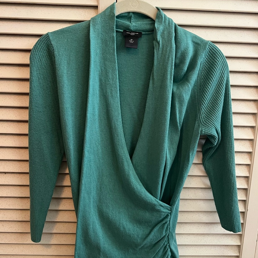Ann Taylor Teal V-Neck Sweater